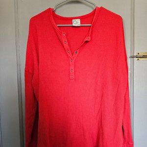 Aerie Offline Waffle Knitted Women's Henley Red Med